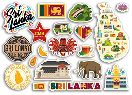 A5 Aufkleberbogen Sri Lanka Vinyl Aufkleber – Asien Land Sehenswürdigkeiten Urlaubsstempel Sommer Karte Flagge Reise Stadt Gepäck Scrapbooking #79019