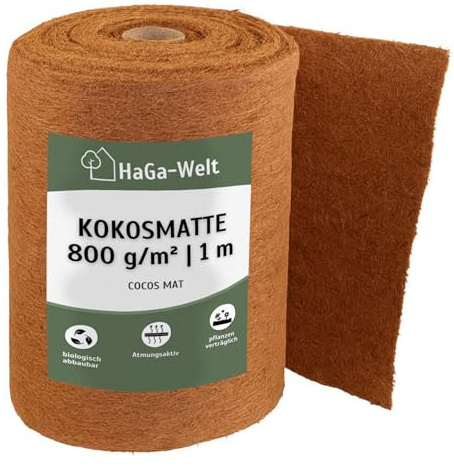 HaGa® Kokosmatte 1m x 4m mit 800g/m² Winterschutz einseitig mit Naturlatex besprüht – Naturprodukt 100% biologisch abbaubar