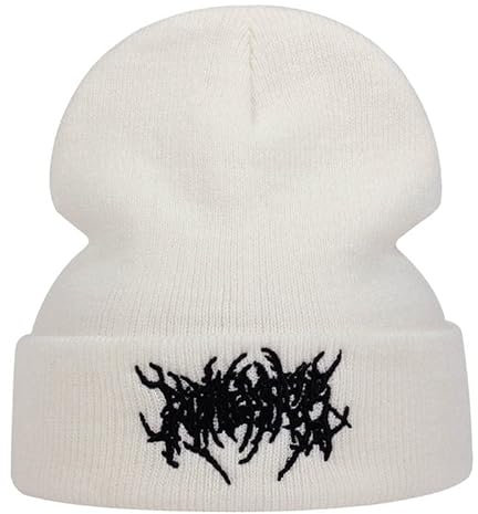 AONUOWE Gothic Beanie Mützen für Damen Herren Grunge Emo Zubehör Harajuku Y2k Punk Streetwear Winter Warm Hat Gestrickte Weiche Mütze, Weiss/opulenter Garten, Einheitsgröße