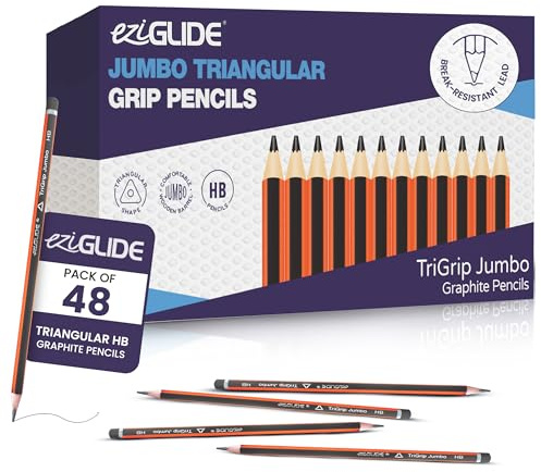 Eziglide TriGrip Jumbo HB Pencils, Tub of 48 Triangular Pencils for Kids | Break-Resistant HB Lead with Jumbo Triangular Barrels for Comfortable Grip, Smooth Writing, Drawing and School Use