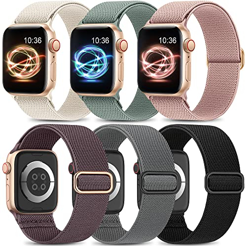 Higgs 6 Pack Stretchy Nylon Strap Compatible with Apple Watch Straps 38mm 40mm 41mm 42mm 44mm 45mm 46mm 49mm, Adjustable Sport Elastic straps for iWatch Series 11/10/9/8/7/6/5/4/3/SE Ultra3 2 1