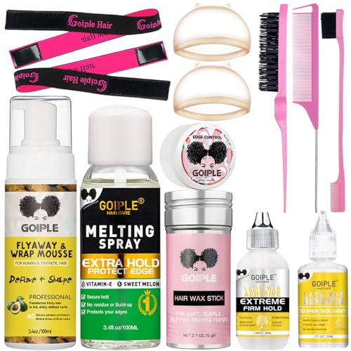 Lace Melting Spray Glue-Less Hair Adhesive for Wigs, Lace Bond Adhesive Spray Wig Melting Spray for Closure Front Extensions, Melting Spray for Lace Wigs Natural Finishing Hold Protect Edge Kit