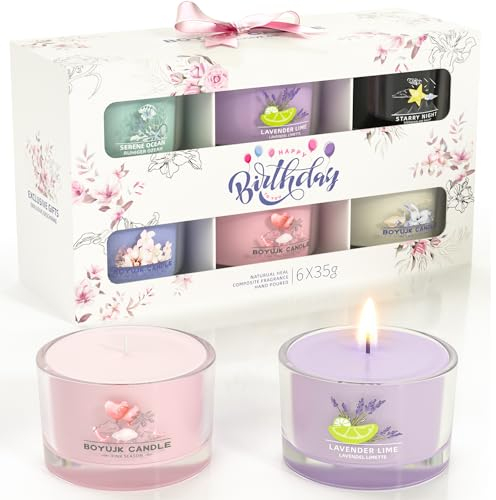 BOYUJK Birthday Gifts for Women | Scented Candles Gift Set for Anxiety | 6 Scented Filled Votive Candles | Relaxation Candles Gifts for Women (Elegant Gifts)