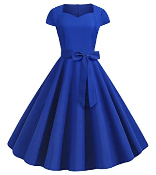 YMING Robes Audrey Hepburn pour Femmes Robe De Soirée Vintage Robe Couleur Unie Swing Soirée 1950s Retro Rockabilly Robes Cocktail Soirée