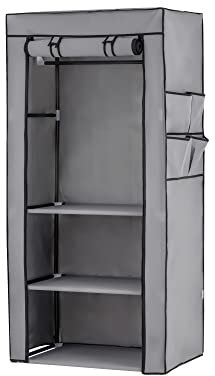 Baroni Home Armoire en Tissu Pliable pour Chambre, Armoire de Rangement à Vêtements, Armoire de Camping Peu Encombrante avec Structure en Fer et Porte avec Zip, Gris à 3 étagères, 46x70x148 cm