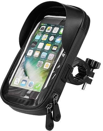 MINSHUXI Borsa Bici Telaio, Borsa Manubrio Bici MTB con Parapioggia, Porta Cellulare Bici Impermeabile con Rotazione 360° e Touchscreen 7, Borsa Telaio Bici per MTB Bike