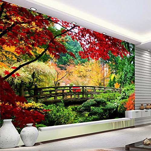 MERVOS Papier peint murale 3D autocollant PVC papier peint forêt automne feuille paysage salon chambre peinture murale décoration