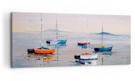 Moderne Impression sur Toile 100x40cm Image Tableau Decoration Murale Nautique Voiliers Bord De Mer Tableaux Decoratifs Muraux Chambre Panoramique Deco Cadre Décoration Salon Art Wall AB100x40-6026