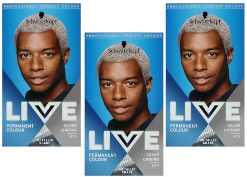 3x Schwarzkopf Live Men Colour Intense Permanent Colouration U71 Silbernes Chrom, für Herren (3er Pack)