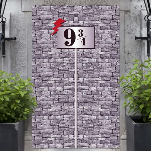 WEDNOK Backstein Mauer Hintergrund 9 und 3/4 Cross Station Backsteinmauer Zauberwelt Banner Zauberer Veranda Schild Wizard Party Deko für Verzauberte Party Geburtstag, 176x114cm Grau