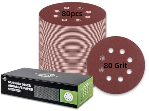 80 Pièces Disques de Ponçage 8 Trous 125mm pour Ponceuse Excentrique Orbitales Aléatoires Cloisons Sèches Ponceuse Girafe Disques Abrasifs Velcro A-80 Grain