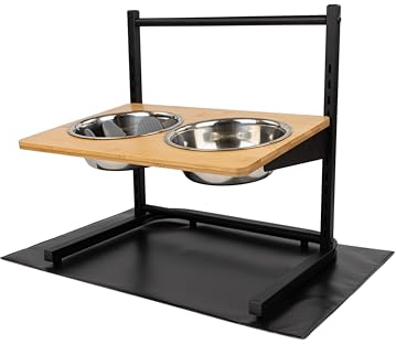 Hundenapf erhöht, 15° Neigung, 7 höhenverstellbar, Futternapf, 2x Edelstahl 800 ml Wassernapf Anti-Schling-Einsatz, Unterlage, Wandhalterung, schwarz