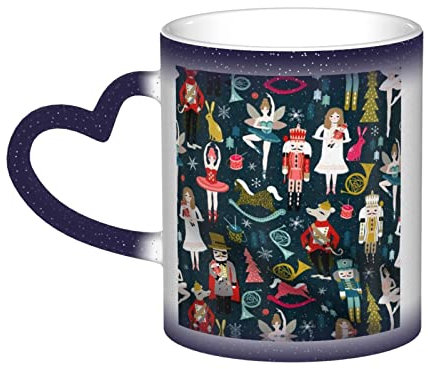 JBYJBX Atemberaubender Nussknacker für Damen, Ballett, Weihnachten, Tanzdruck, wechselnd, wärmeempfindliche Farbwechsel-Tasse, Kaffee, Tee, Porzellantassen, Geschenk