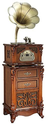 AVIMYA Wooden Music Box Turntable, 3-Speed Belt-Drive Record Player with Built-in Stereo Speaker & Retro Subwoofer Gramophone, Auxiliary Input