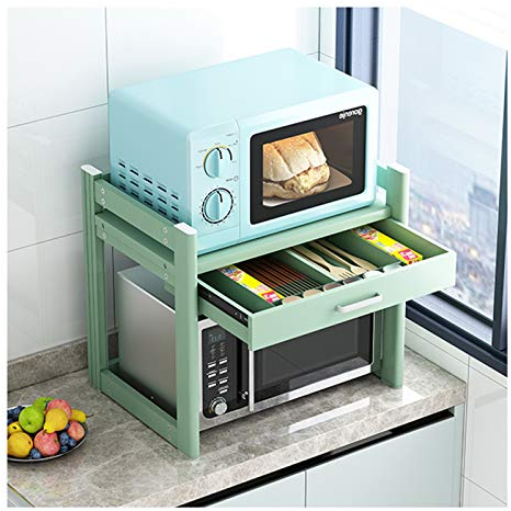 Soporte para estante de microondas, soporte de microondas elevable de acero inoxidable negro, soporte para estante de horno, soporte para estante de cocina con cajones, estantes organizadores de