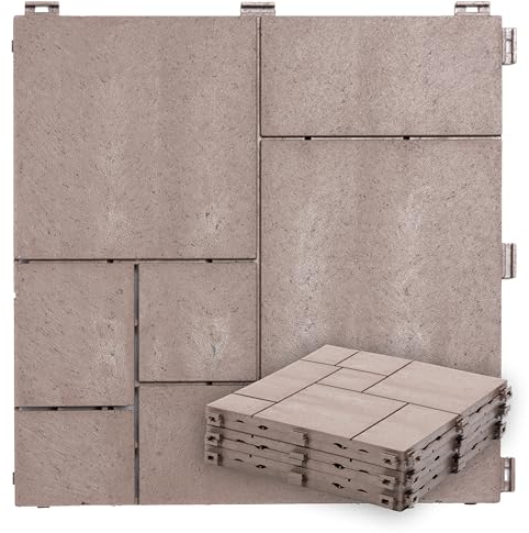 e-floor Terrassenfliesen Klicksystem aus Recycling-Material 30 x 30 cm 6 Stück – Balkon Bodenbelag Wetterfest – Klickfliesen Terrasse mit Drainagesystem – Balkonfliesen Steinoptik - 1 Stück = 0,09m²