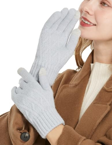 QICEDER Winterhandschuhe für Damen Touchscreen Handschuhe Strick Fingerhandschuhe Sport Warm und Winddicht Winterhandschuhe (Blau)