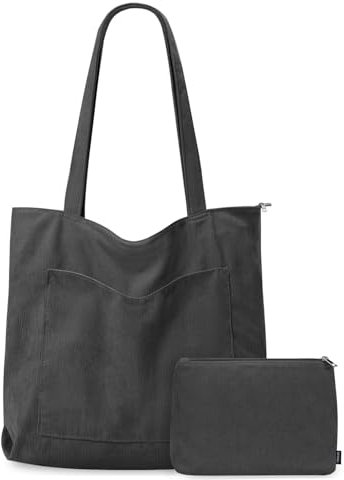 GASSDA Cord Tasche Damen,Groß Shopper Tasche Handtasche Umhängetasche Tote Bag mit Reißverschluss (A-Dunkelgrau)