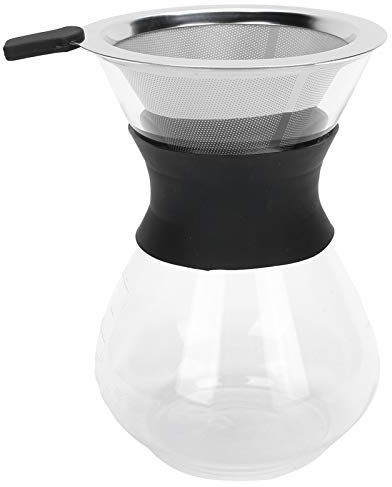 GYZOUKA Pour Over Coffee Maker Set Glass Coffee Pot with Stainless Steel Filter Manual Drip Coffee Maker Set Borosilicate Glass304 Stainless Steel Pour Over (400ml)