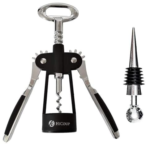 Abridor de vino - Sacacorchos de alas para cerveza y vino con agarre alado y tapón - Fácil de usar