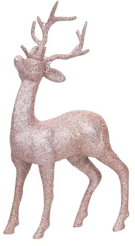 VFM e-Store - Christmas Tree Decoration Glitter Reindeer Ornament X 1 Stocking Filler Xmas Present Celebration Festive Winter Ornaments - 26cm Rose Gold
