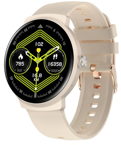 BRIBEJAT Smartwatch Hombre Mujer, 1.39 Reloj Inteligente con Llamadas Bluetooth, 100+ Deportivos Pulsera Actividad con Pulsómetro, Impermeable IP68 Reloj Digital para Android iOS, Té de la Leche