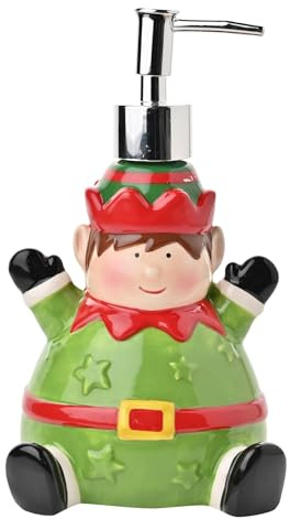 The Seasonal Gift Co. - Christmas Elf Novelty Soap Dispenser - Glazed Ceramic Red/Green Kids Refillable Pump Bottle For Lotion, Shampoo, Washing Up Liquid For Kitchen Or Bathroom. | Glazed Ceramic Red/Green Kids Refillable Pump Bottle For Lotion, Shampoo, Washing Up Liquid For Kitchen Or Bathroom
