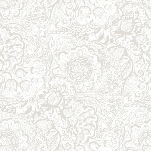 Micpolo Peel and Stick Wallpaper Boho Grey Wallpaper Grey and White Floral Wallpaper for Bedroom Bathroom Removable Self-adhsive Contact Paper for Cabinets Nursery Wallpaper Shelf Liner 17.3 x 118