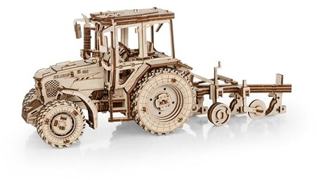 EWA Eco-Wood-Art - Traktor BELARUS-82.3 mit PFLUG - 3D-Holzpuzzle für Jugendliche und Erwachsene, 14+ - DIY-Bausatz, Selbstmontage, kein Kleber erforderlich - 325 Stück