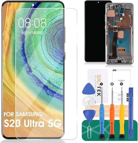 OLED pour Samsung S20 Ultra 5G Écran de remplacement pour Samsung Galaxy S20 Ultra 5g SM-G988U LCD Digitizer Réparation pour SM-G988U Écran Tactile Cadre d'assemblage (avec empreintes digitales)