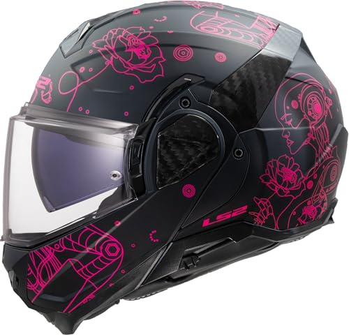 LS2 Advant II FF910. Motorcycle Helmet. Modular Flip Up. KPA + Carbon Components. Pinlock and Carry Backpack Included. SOPHIA Matt Black Pink. XXL