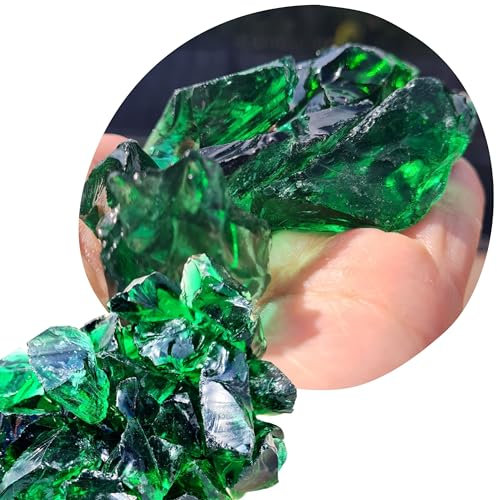 Glassteine Deko aus Recyceltem Glas - Dunkel Grün 1kg - Glasnuggets Groß 10-20 cm - Dekosteine für Vasen und Blumentöpfe - Terrarium & Aquarium Steine - Gartensteine Innen & Außen (Dunkel Grün, 1kg)