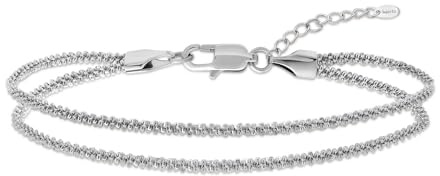 Amberta Bracelet de Cheville pour Femme en Argent et Or | Bijoux Bohème | Chaîne de Cheville Imperméable Réglable d'Été Superposé en Corde Serpent Coeur: 3 mm Double Popcorn Argent