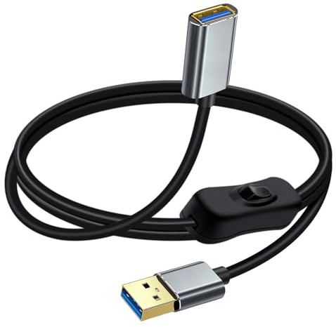 YINGAYOU USB Cable Switch USB 3.0 Extension Cable with Switch Gold Plated Plug Supports OTG High Speed 5Gbps Data Transmit and Power Supply, for Laptops, PC, TV, Car (Black, 4.9FT / 1.5 m)
