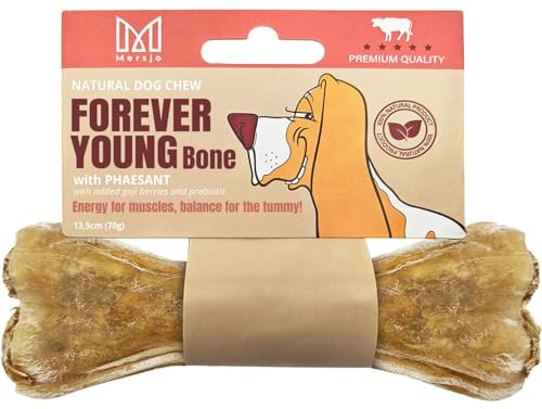 MERSJO Forever Young Bone, Funktionaler Kauknochen, Hundeleckerli mit Fasan, Goji-Beeren & Probiotikum – 13,5 cm, 70 g – Funktionaler Hundekausnack für Verdauung & Abwehrkräfte, 100% Natur