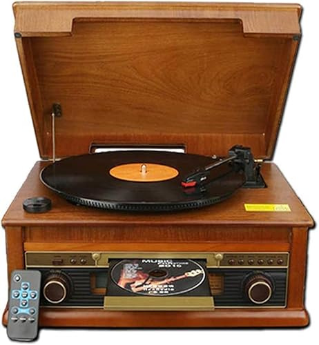 Wireless Music Centre with Remote Control, 3-Speed Turntable, DAB Digital/FM Radio, CD/Cassette Player, USB Playback/Recording, RCA Line Out, Real Wood Construction