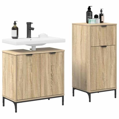 vidaXL Bathroom Furniture Set Plaid 2 pcs Sonoma oak 39.5 x 36 x 88 cm,