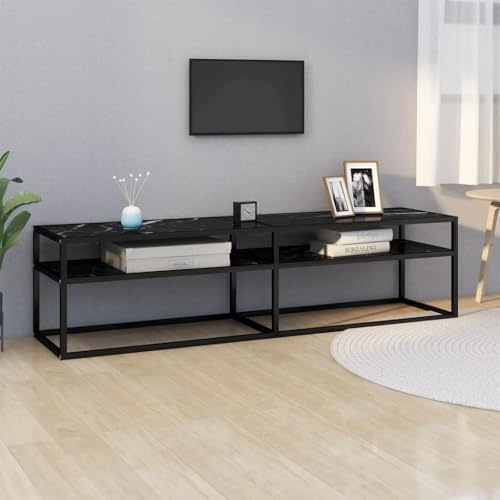 Tomostar TV-Bank, TV-Halterung, Fernsehschrank, Marmor, Schwarz, 160 x 40 x 40,5 cm, Hartglas