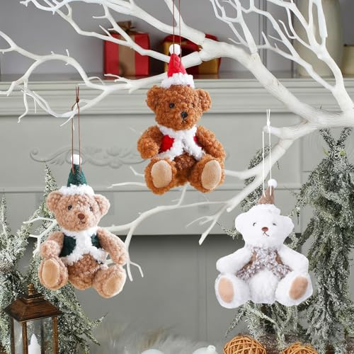 Klein Bär Figuren Weihnachtsdeko Anhänger, Weihnachtsbaumschmuck Plüsch, Weihnachtsdeko Innen Weihnachtsbaum Deko Christbaumschmuck Weihnachten Tischdeko Wohnzimmer Zimmer (3 Stück)