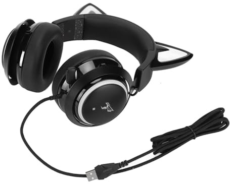 Denash USB Games Cat Headphones Wired High Headphones Sensitivity Sensitivity Band Design Retractable Microphone Head for Material PVC Music Lovers
