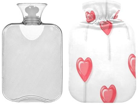 Waassud Heart Shaped Candy Hot Water Bottle with Soft Cover Hot Water Bag for Pain Relief 2L Water Heating Pad for Neck Shoulder Small