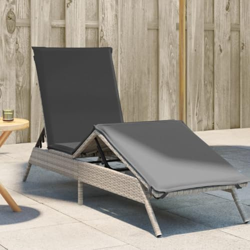 Frdhee Liege Sonnenliege Relaxliege,Sonnenliege mit Auflage Hellgrau Poly Rattan,Für Strand Garten Terrasse Pool Camping Outdoor Indoor