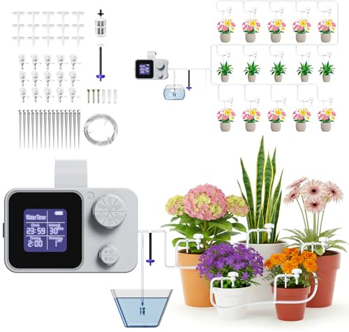 MQFORU Système d'arrosage intérieur automatique, débit réglable, irrigation goutte à goutte avec 350 modes et minuterie, pour 15 plantes de pot, jardin et balcon