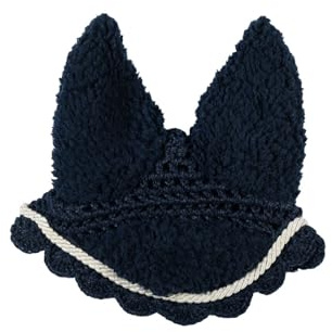 HKM Hobby Horse Fliegenhaube Teddy - Ohrenhaube für Steckenpferd aus kuscheligem Teddyfell (Navyblau)