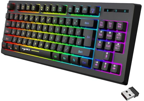 QUXVUIS RGB Backlight Wireless Keyboard 87 Keys Ergonomic Foot Support Compact Stylish Gamers .Support Lock For WIN Function. Wireless Gaming Keyboard Keycaps Office Notebook