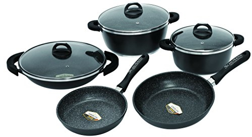 Schumann Professionnel SBA2201400 Black Rock Lot de 14 Pièces Batteries de Cuisine Revêtement/Fonte d'Aluminium Noir