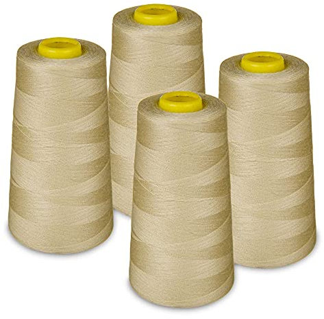 Lialina® Filo da Cucire Overlock 4 Bobine a Cono da 2700m 40S/2 100% Poliestere Colore Beige cod. 354