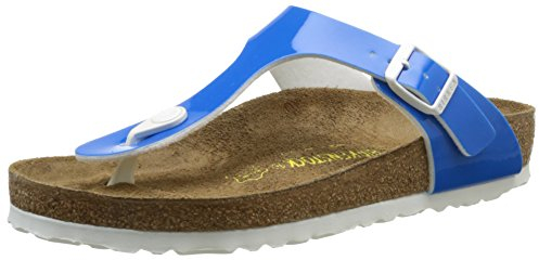 Birkenstock Classic Damen Gizeh Birko-Flor Zehentrenner, Blau (Neon Blue Lack), 35 EU