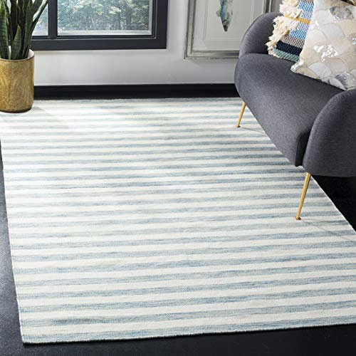 SAFAVIEH Dhurries Collection Area Rug - 5' x 8', Aqua & Ivory, Handmade Flat Weave Wool, Ideal for High Traffic Areas in Living Room, Bedroom (DHU575C)