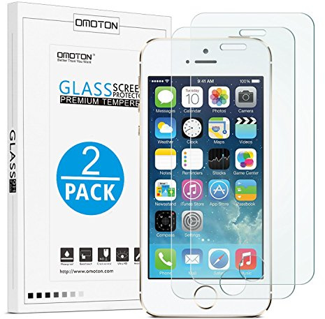 OMOTON [2 Stück] Panzerglasfolie für iPhone se/5s, 9H Härte, Anti-Kratzen, Anti-Öl, Anti-Bläschen